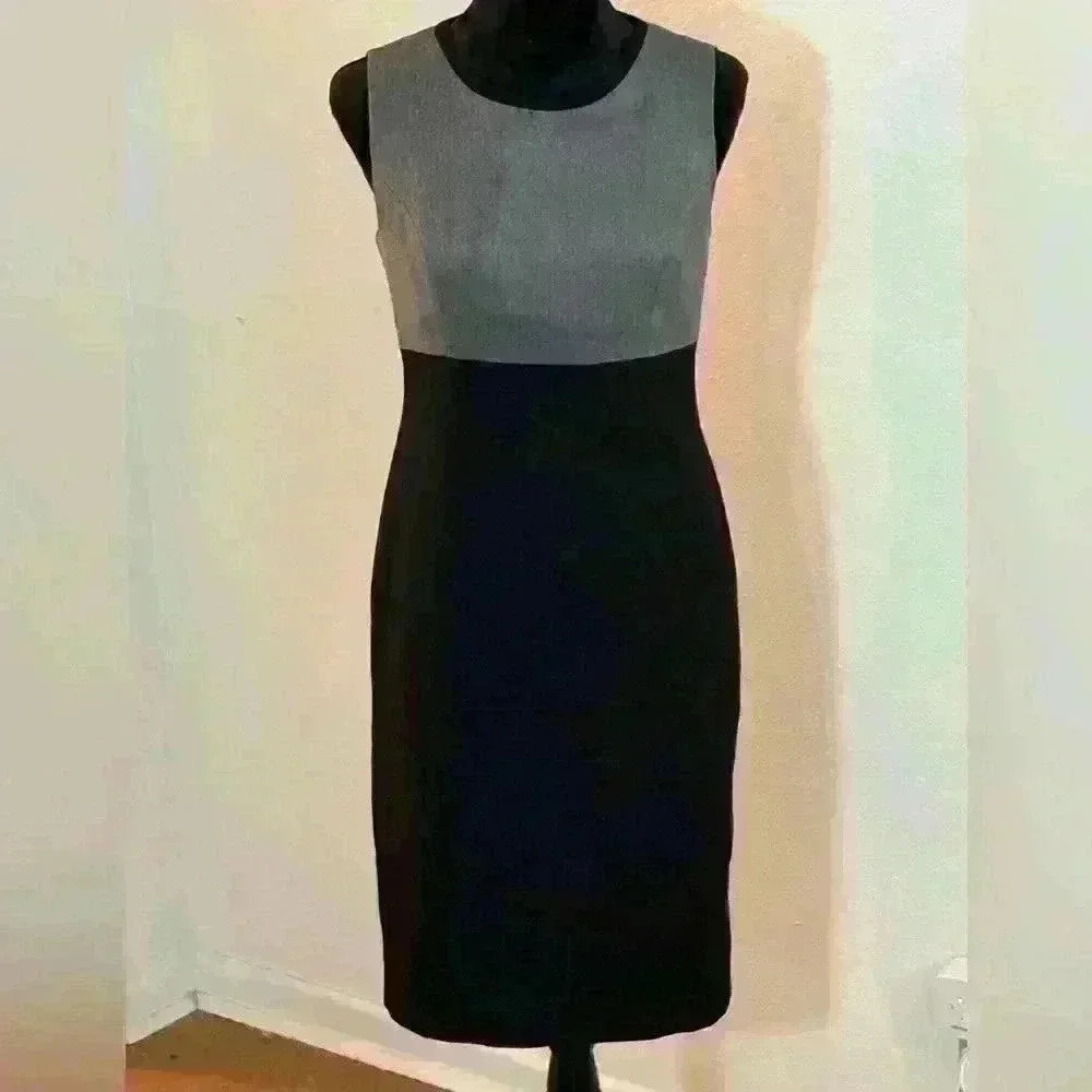 Evan Picone Black Label Sleeveless Black & Grey Colorblock Pencil Dress